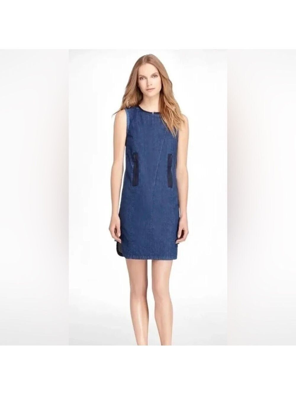 Tory Burch Women’s Navy Blue Denim Pierced Sleeveless Zipper Front Mini Dress M